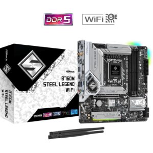 ASRock B760M Steel Legend WiFi Intel 1700 Socket Motherboard, Micro-ATX, 4x DDR5 Slots, 4x M.2 Sockets, 2x USB-C Port, Fitted I/O Shield, 2.5GbE LAN, Wi-Fi 6E, 1x DisplayPort / 1x HDMI Port - Image 3