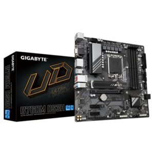 Gigabyte B760M DS3H Ultra Durable Intel 1700 Socket Motherboard, Micro-ATX, 4x DDR5 Slots, 2x M.2 Sockets, 1x USB-C Port, 2.5GbE LAN, 1x D-Sub / 2x DisplayPorts / 1x HDMI Port - Image 2