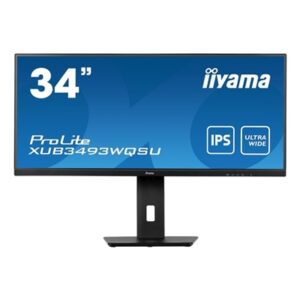 iiyama Prolite XUB3493WQSU-B5 34 inch IPS Monitor, Ultra Wide UWQHD, PIP, Freesync, 4ms, HDMI, DisplayPort, USB-Hub, 75Hz, Speakers, Black, Internal PSU, VESA, Height Adjust, Pivot - Image 2