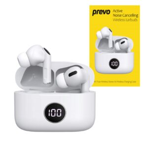 Prevo M10 Active Noise Cancelling TWS Earbuds, Bluetooth 5.3, Automatic Pairing, Touch Control Feature with Digital LED Display Wireless Charging Case, Android, IOS and Windows Compatible, White - Image 3